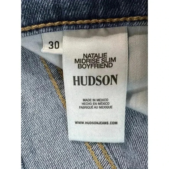 Hudson Women’s Natalie Midrise Slim Boyfriend Jean Sz 30 Medium Wash Cuffed Crop - Picture 7 of 14